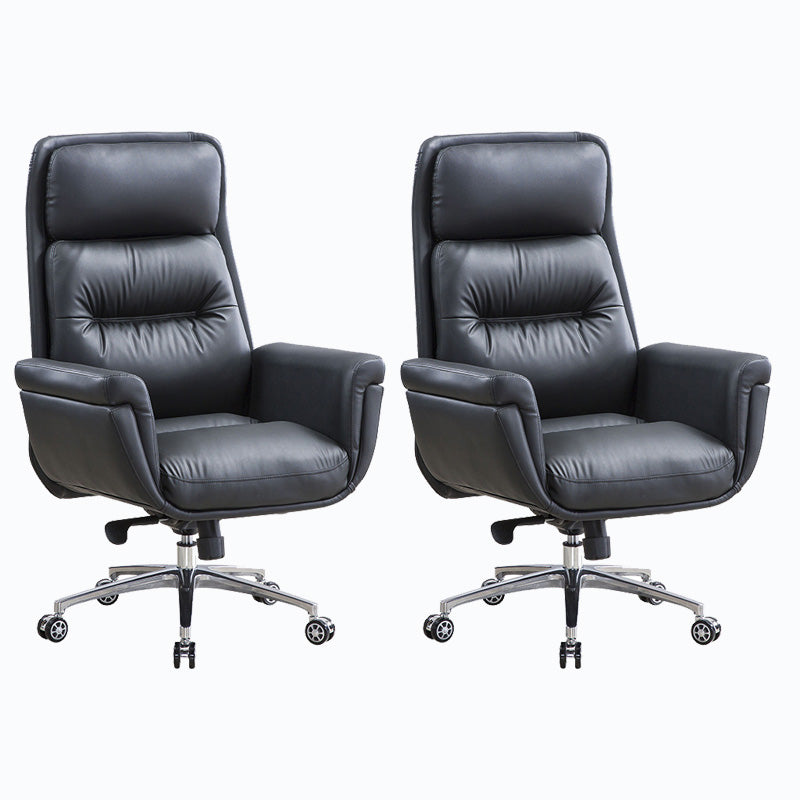 Leather Upholstered Office Chair Fixed Arm Task Chair with Metal Base