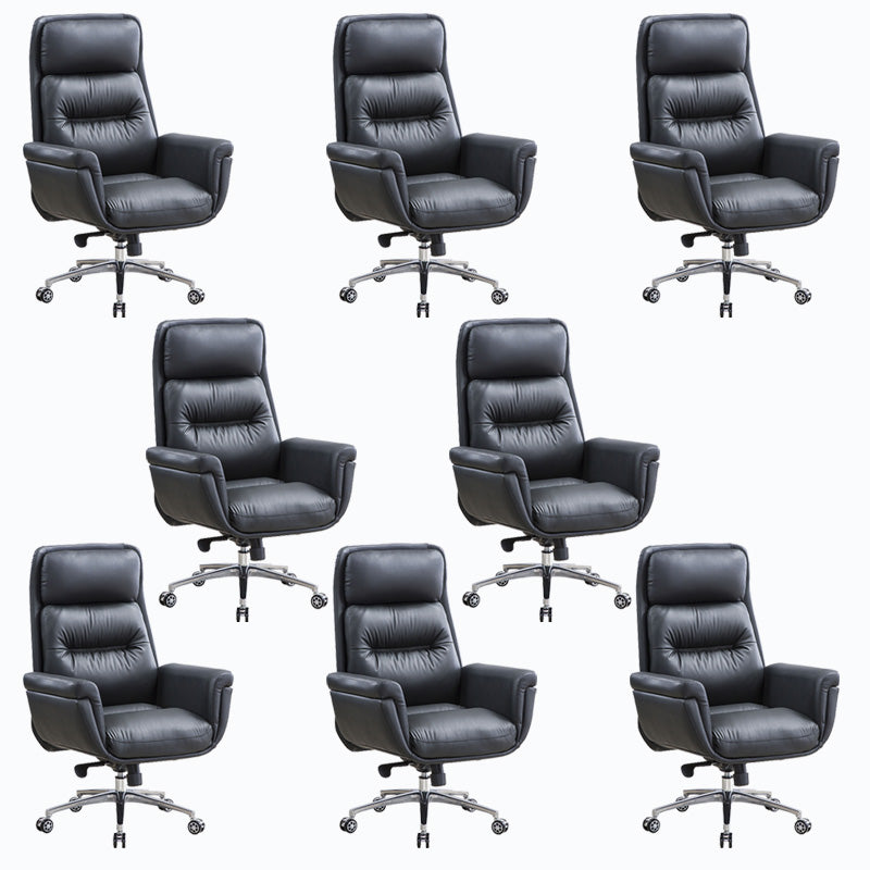 Leather Upholstered Office Chair Fixed Arm Task Chair with Metal Base