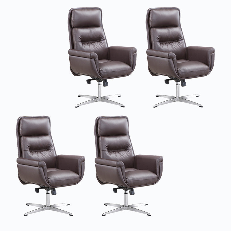 Leather Upholstered Office Chair Fixed Arm Task Chair with Metal Base
