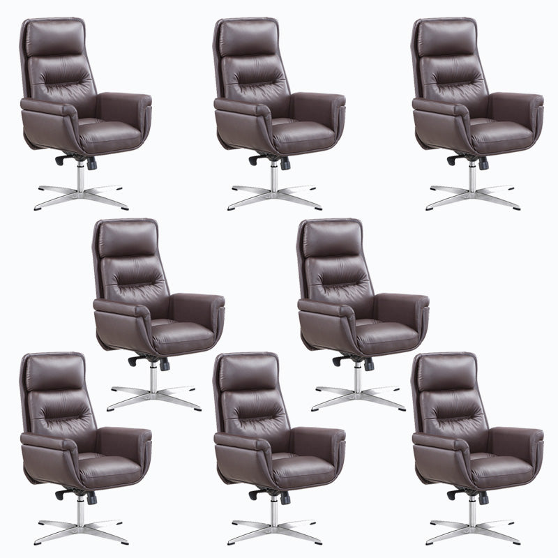 Leather Upholstered Office Chair Fixed Arm Task Chair with Metal Base