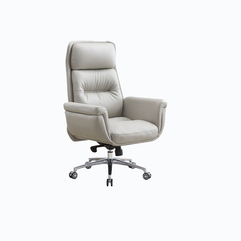 Leather Upholstered Office Chair Fixed Arm Task Chair with Metal Base