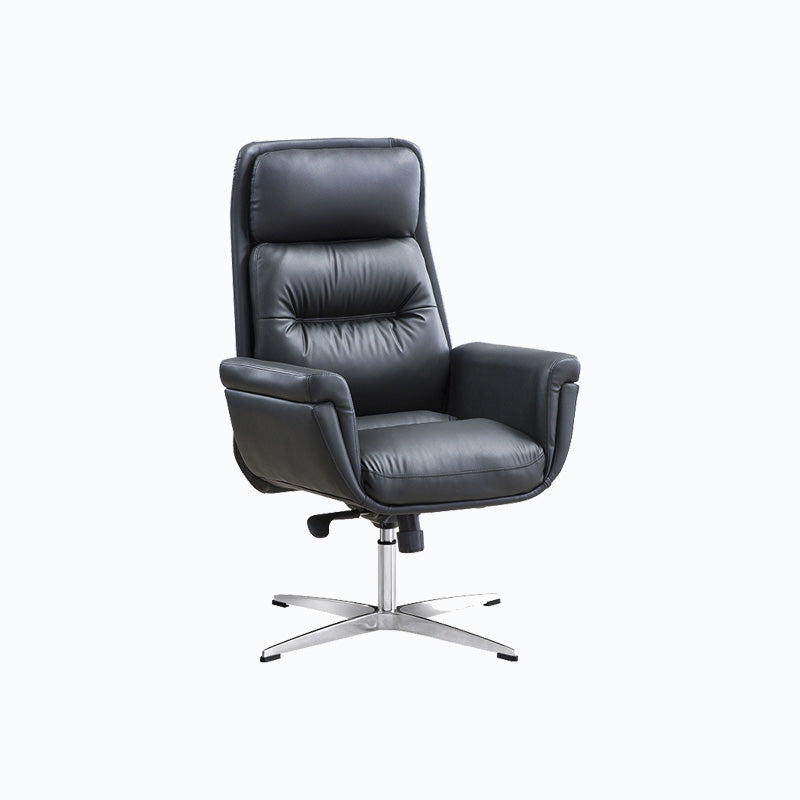 Leather Upholstered Office Chair Fixed Arm Task Chair with Metal Base