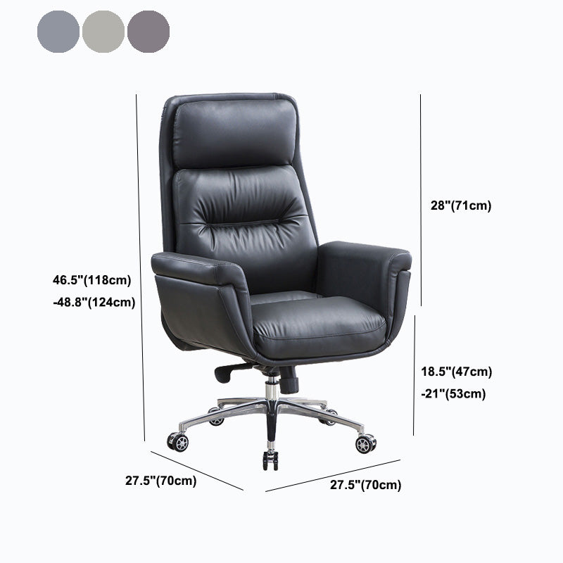 Leather Upholstered Office Chair Fixed Arm Task Chair with Metal Base