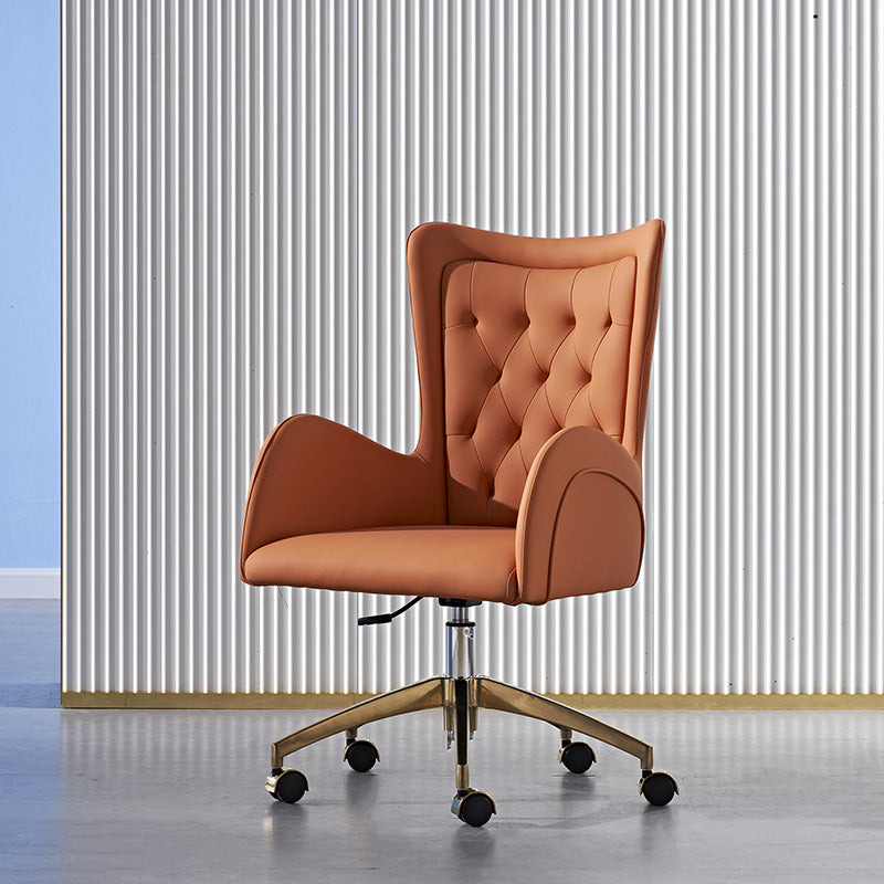 Mid Back Leather Office Chair Upholstered Arm Task Chair with Steel Base