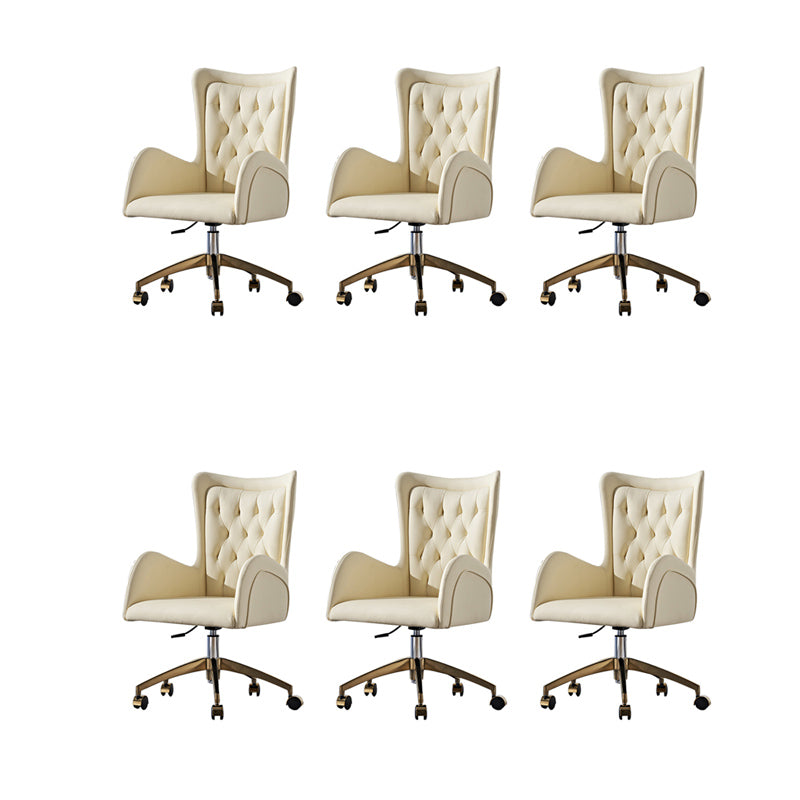 Mid Back Leather Office Chair Upholstered Arm Task Chair with Steel Base