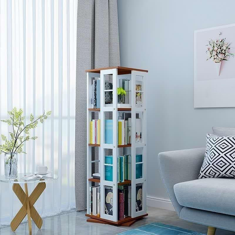 3/4/6-Shelf Contemporary Bookcase Metal Book Shelf Wooden Shelves for Living Room