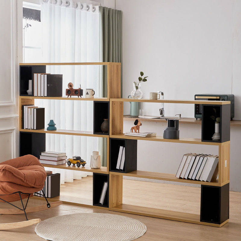 Modern geometry Bookshelf Multi Shelfs Open Back Bookcase in Natural