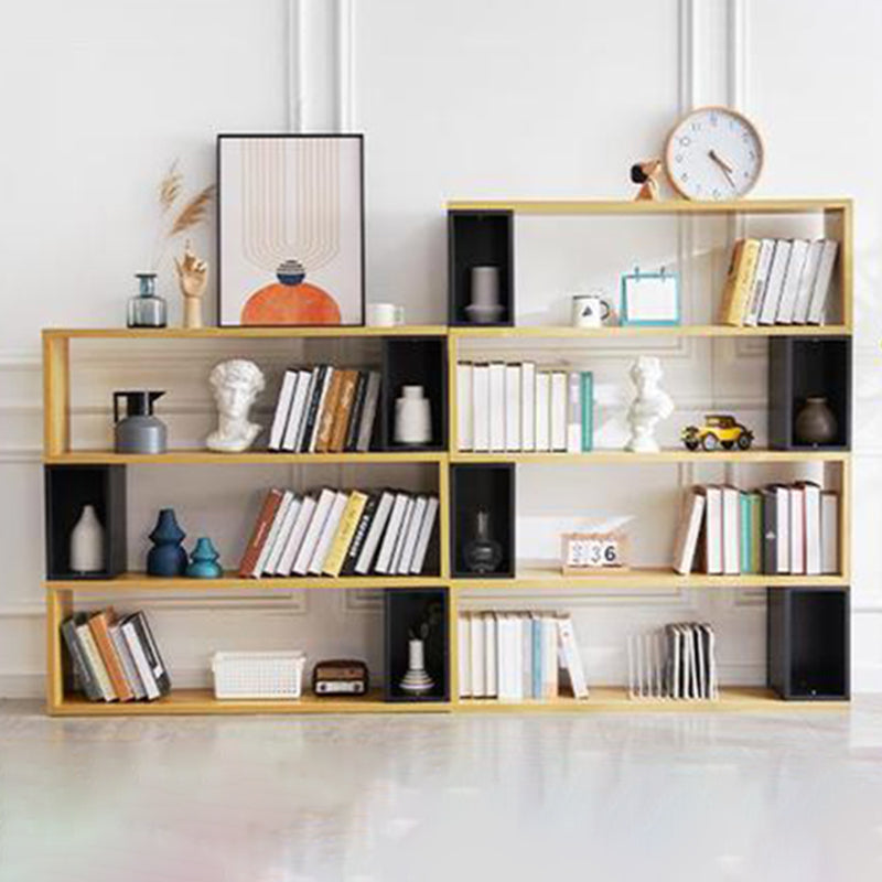 Modern geometry Bookshelf Multi Shelfs Open Back Bookcase in Natural