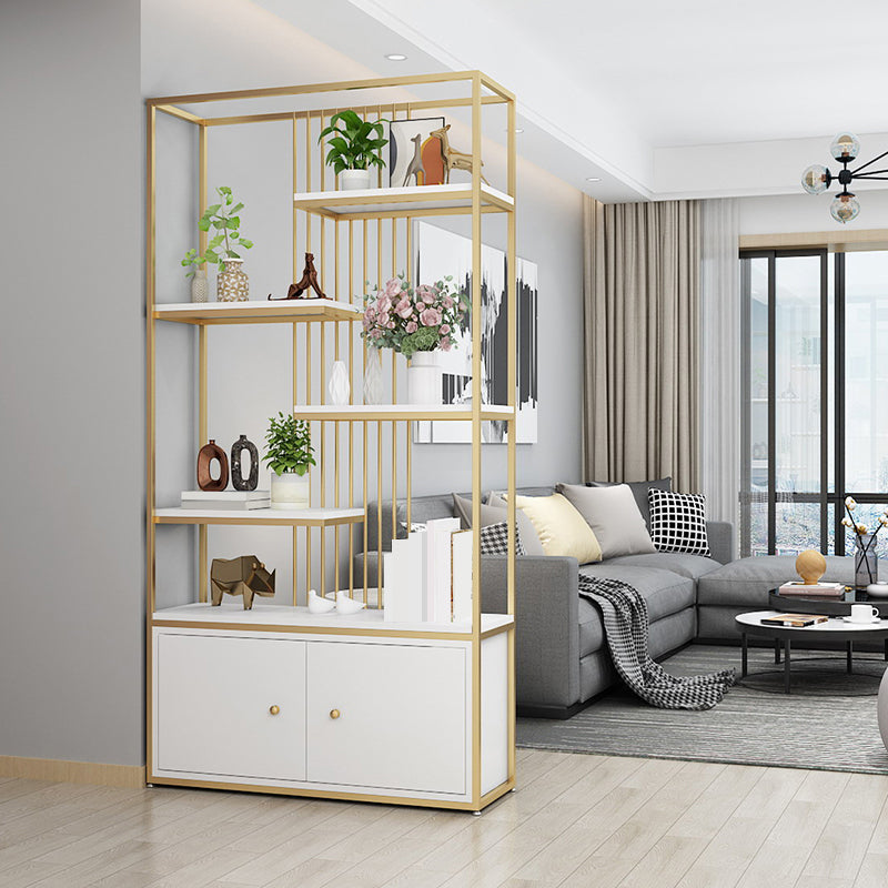 Modern Metal Bookcase Standard Bookshelf With Doors  76.7" H x 11.8" W
