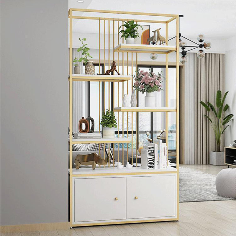 Modern Metal Bookcase Standard Bookshelf With Doors  76.7" H x 11.8" W