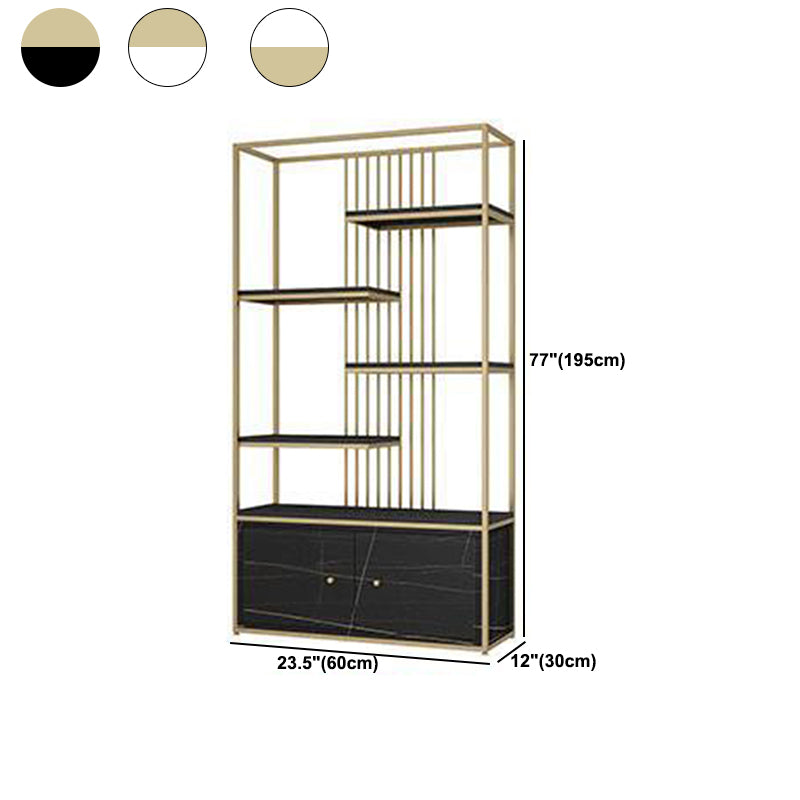Modern Metal Bookcase Standard Bookshelf With Doors  76.7" H x 11.8" W
