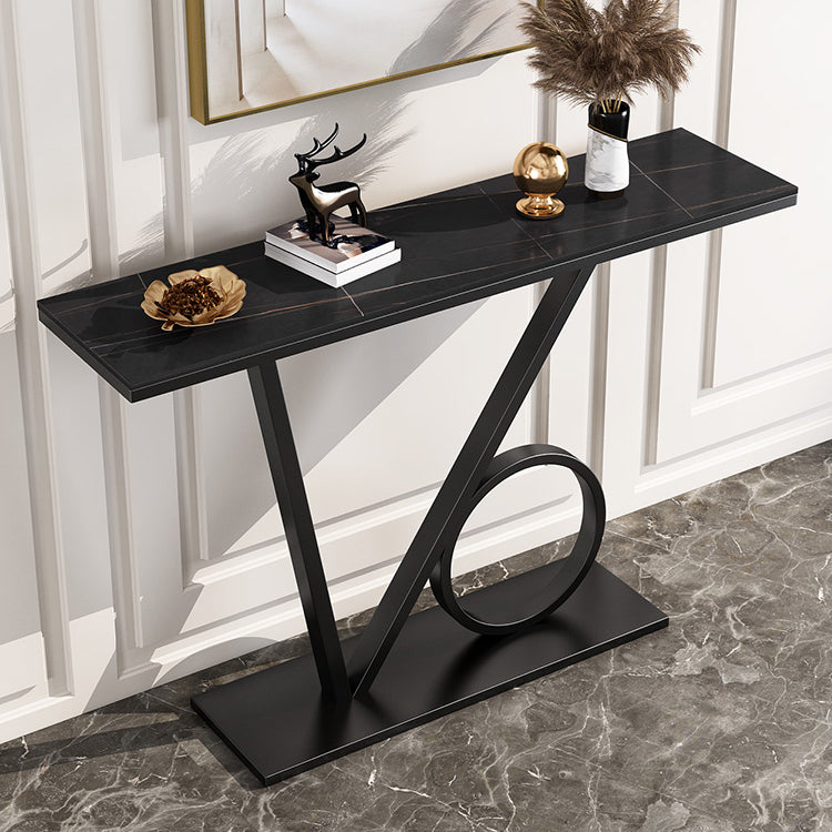 Scratch Resistant Console Table with Rectangle Stone Top and Pedestal Base