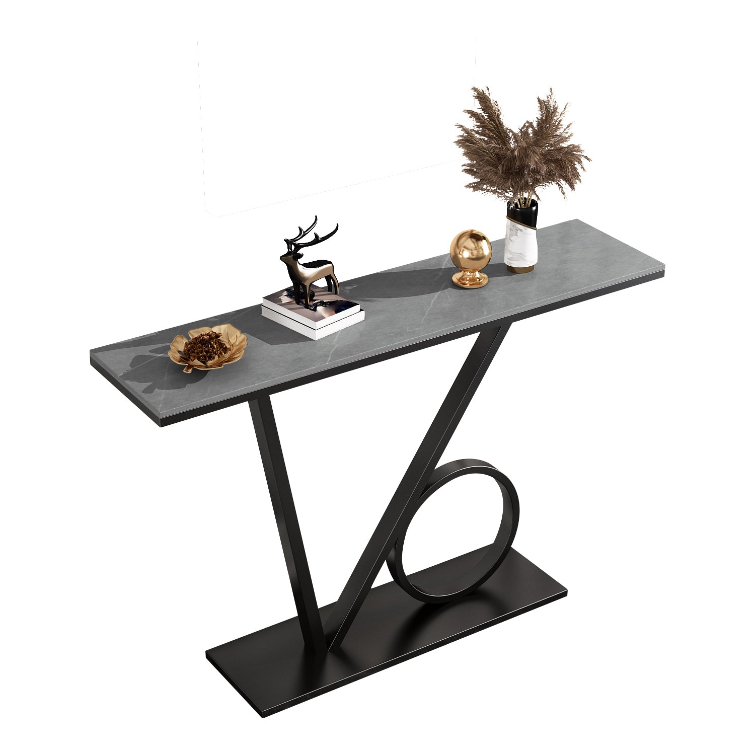 Scratch Resistant Console Table with Rectangle Stone Top and Pedestal Base