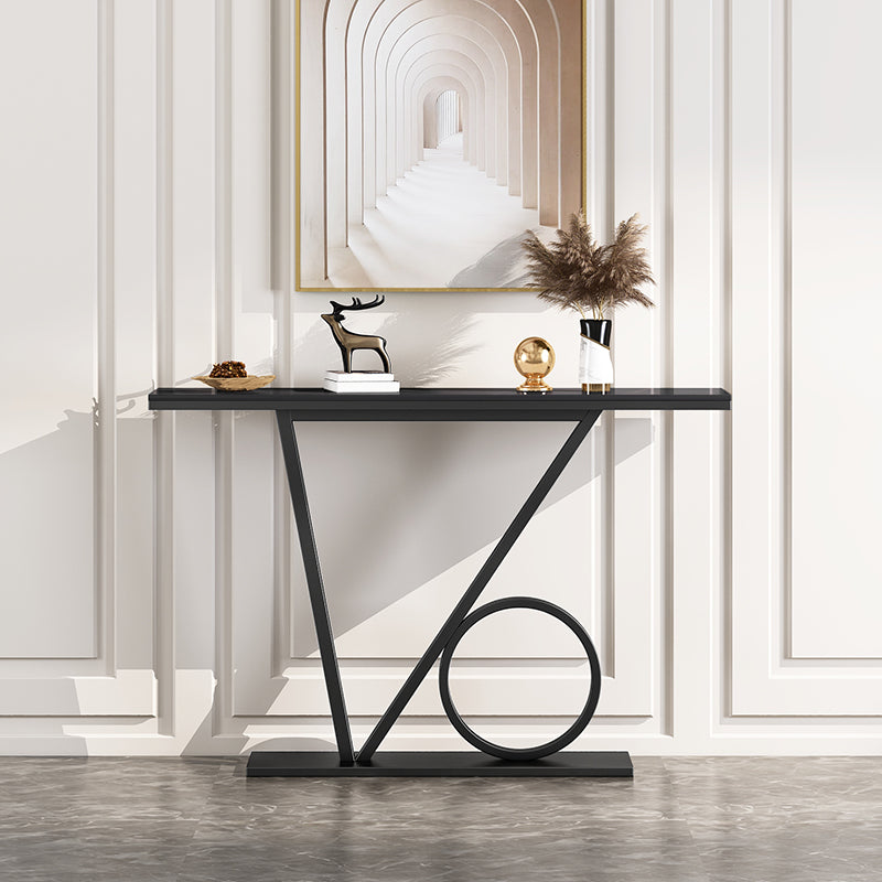 Scratch Resistant Console Table with Rectangle Stone Top and Pedestal Base