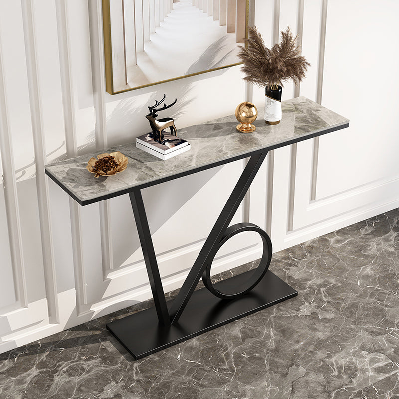 Scratch Resistant Console Table with Rectangle Stone Top and Pedestal Base