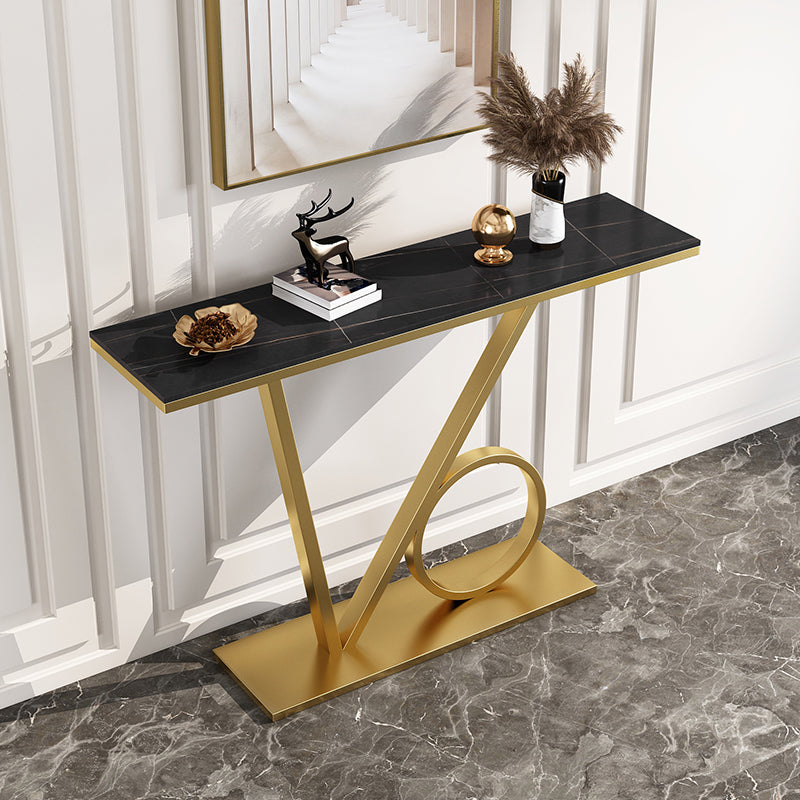 Scratch Resistant Console Table with Rectangle Stone Top and Pedestal Base