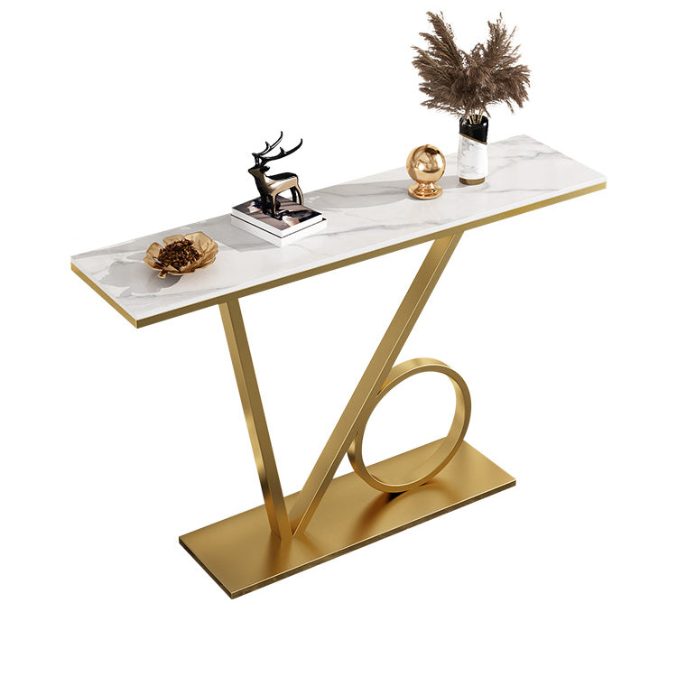 Scratch Resistant Console Table with Rectangle Stone Top and Pedestal Base