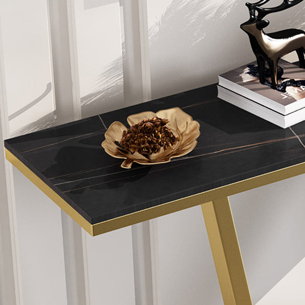 Scratch Resistant Console Table with Rectangle Stone Top and Pedestal Base