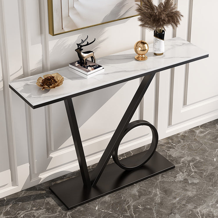 Scratch Resistant Console Table with Rectangle Stone Top and Pedestal Base