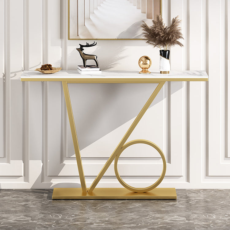 Scratch Resistant Console Table with Rectangle Stone Top and Pedestal Base