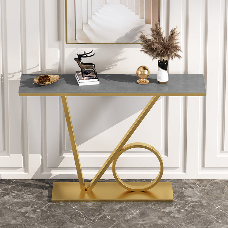 Scratch Resistant Console Table with Rectangle Stone Top and Pedestal Base