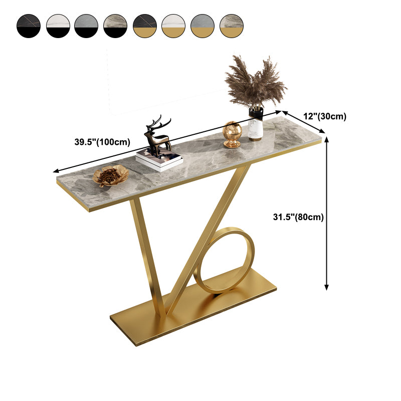 Scratch Resistant Console Table with Rectangle Stone Top and Pedestal Base