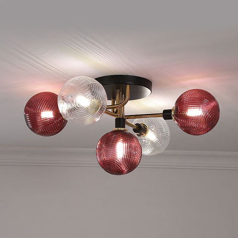Glass Ball Shape Flush Mount Light Modern 5 Lights Flush Mount Ceiling Fixture