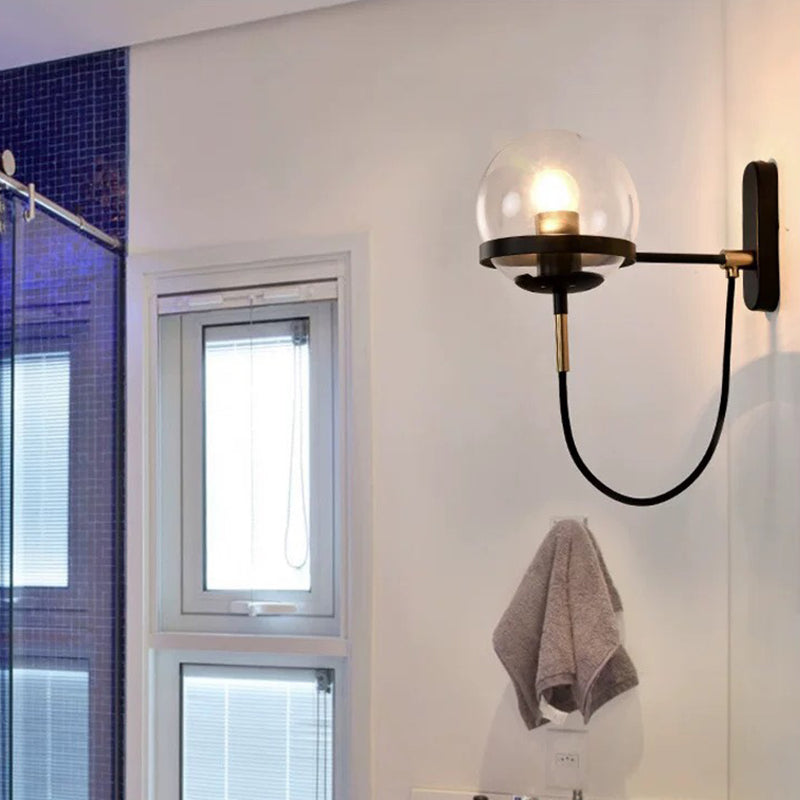 Industrial 1 - Light Wall Light Fixture Iron and Glass Wall Sconce in Black / Gold
