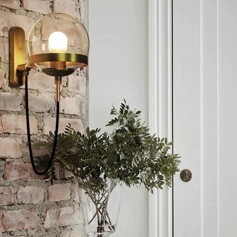 Industrial 1 - Light Wall Light Fixture Iron and Glass Wall Sconce in Black / Gold