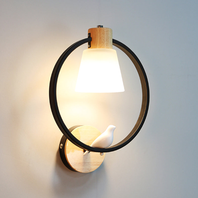 Modern Kids Wall Sconce Geometric Shape Metal Wall Light with Glass Shade for Bedroom