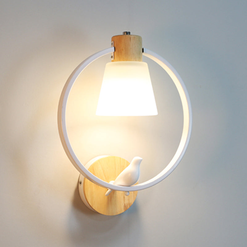 Modern Kids Wall Sconce Geometric Shape Metal Wall Light with Glass Shade for Bedroom