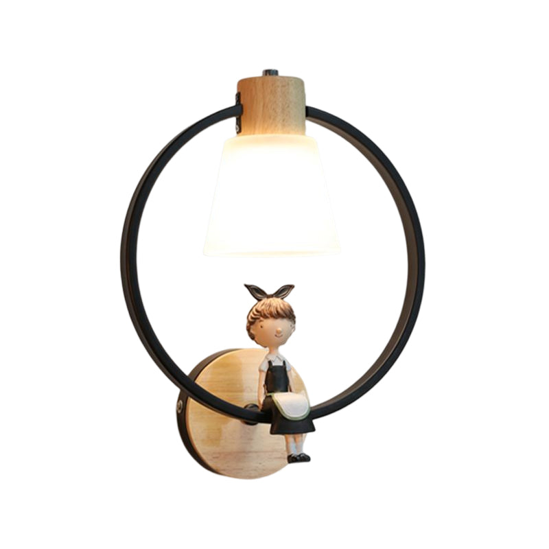 Modern Kids Wall Sconce Geometric Shape Metal Wall Light with Glass Shade for Bedroom