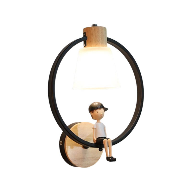 Modern Kids Wall Sconce Geometric Shape Metal Wall Light with Glass Shade for Bedroom