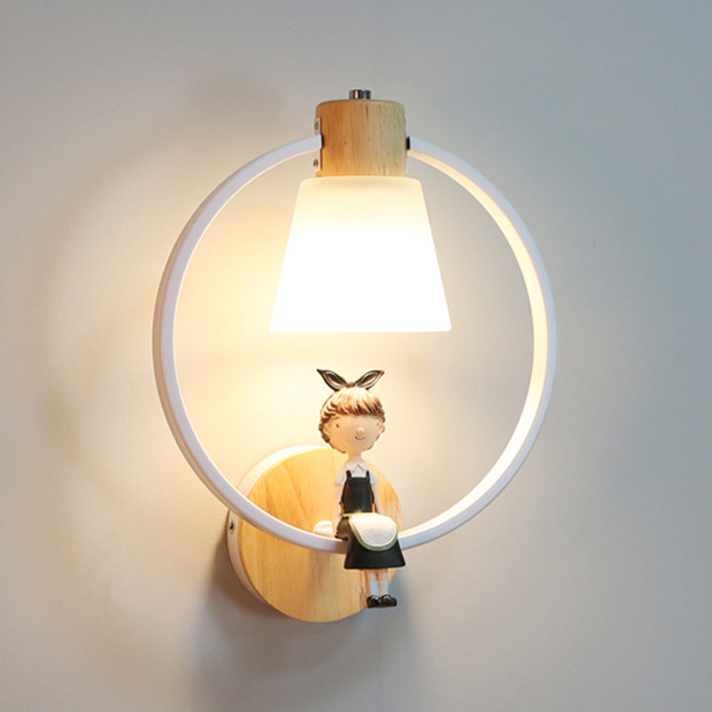 Modern Kids Wall Sconce Geometric Shape Metal Wall Light with Glass Shade for Bedroom