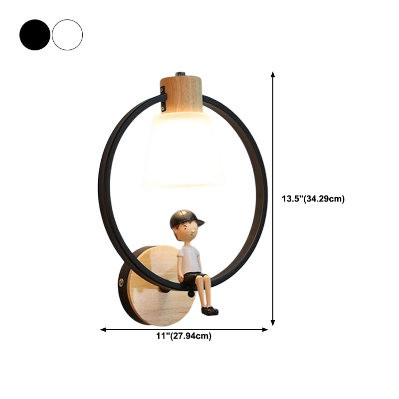 Modern Kids Wall Sconce Geometric Shape Metal Wall Light with Glass Shade for Bedroom