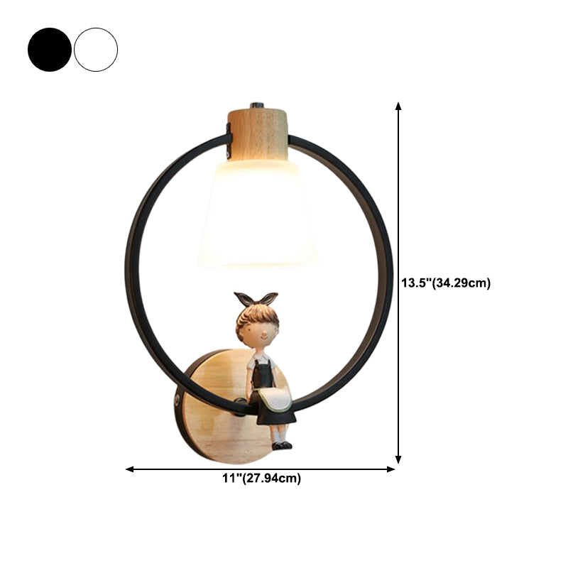 Modern Kids Wall Sconce Geometric Shape Metal Wall Light with Glass Shade for Bedroom