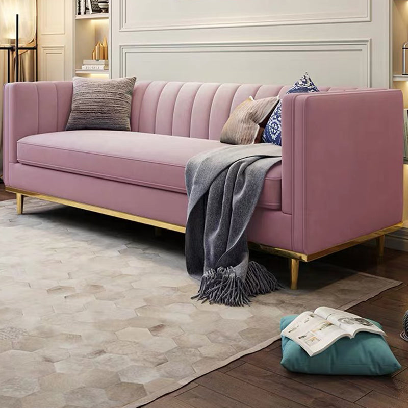 Modern 29.5" H Velvet Tuxedo Arm Sewn Pillow Back Sofa For Living Room