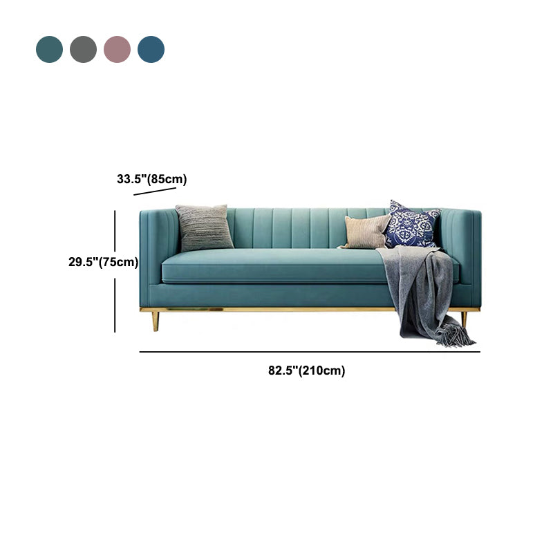 Modern 29.5" H Velvet Tuxedo Arm Sewn Pillow Back Sofa For Living Room