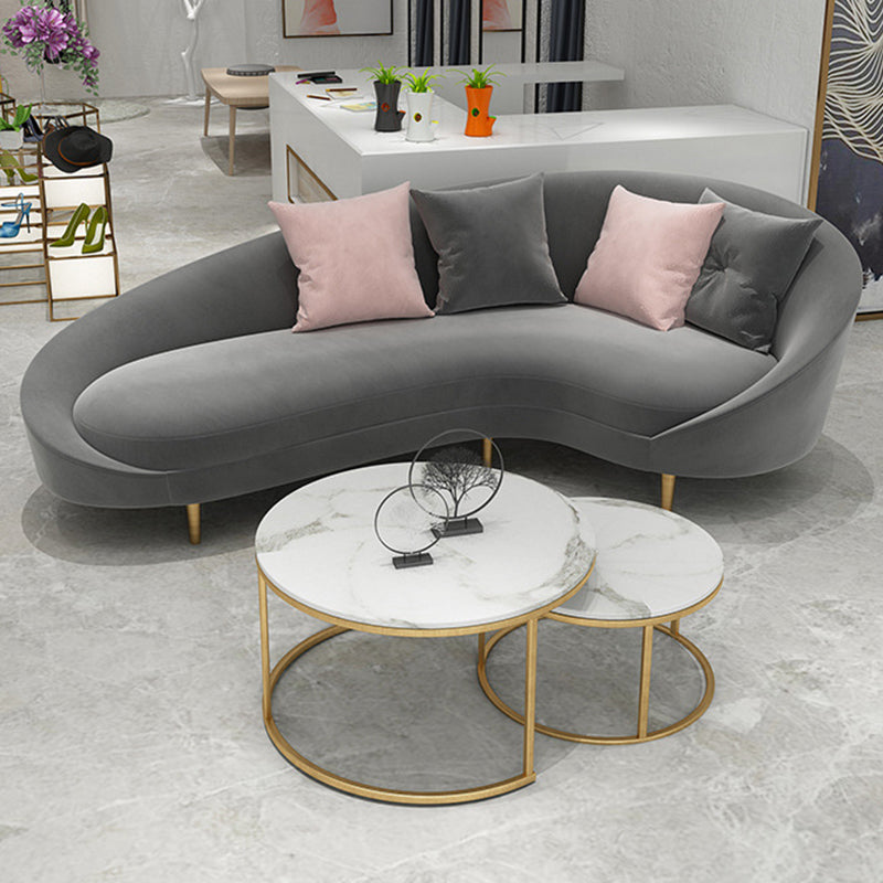 Curved Velvet Sofa Tight Back 33.46 inch High Sloped Arm Sofa