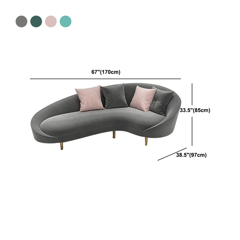 Curved Velvet Sofa Tight Back 33.46 inch High Sloped Arm Sofa