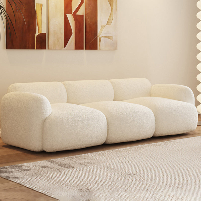 Contemporary 27.5" H White/ Brown Fleece Square Arm Sofa For Living Room