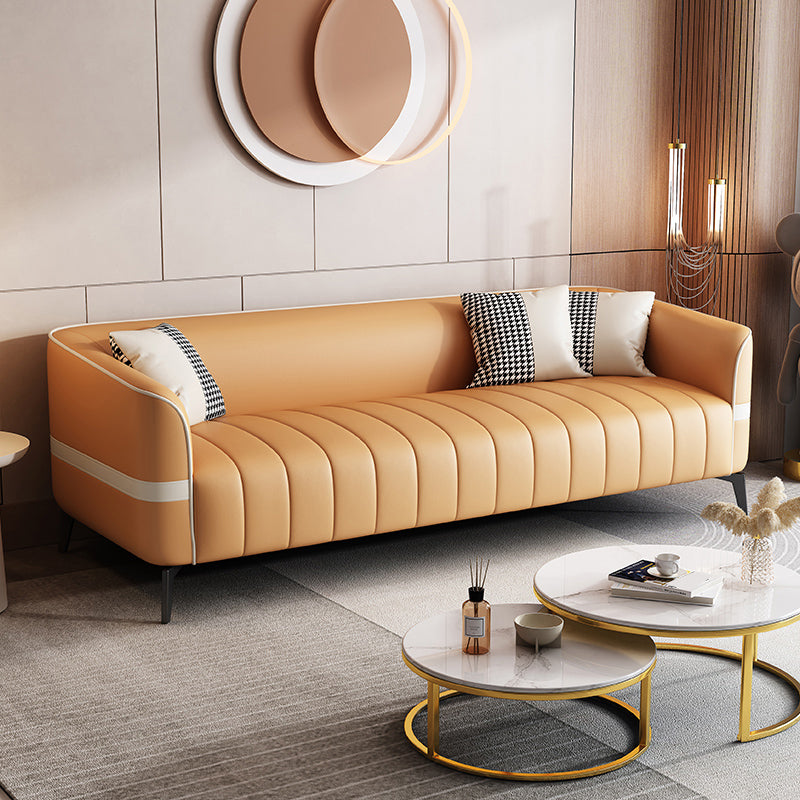 Contemporary 25.6" H Faux Leather Tuxedo Arm Sofa For Living Room