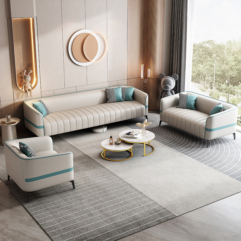 Contemporary 25.6" H Faux Leather Tuxedo Arm Sofa For Living Room
