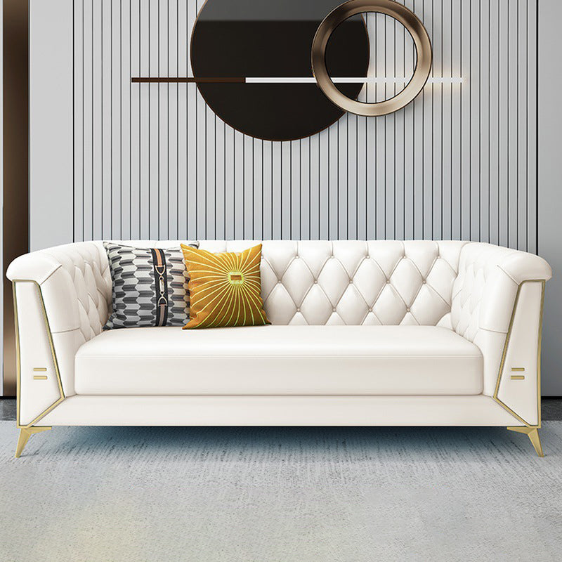 Faux Leather Sofa  28.74" H Tuxedo Arm Sofa with Sewn Pillow Back