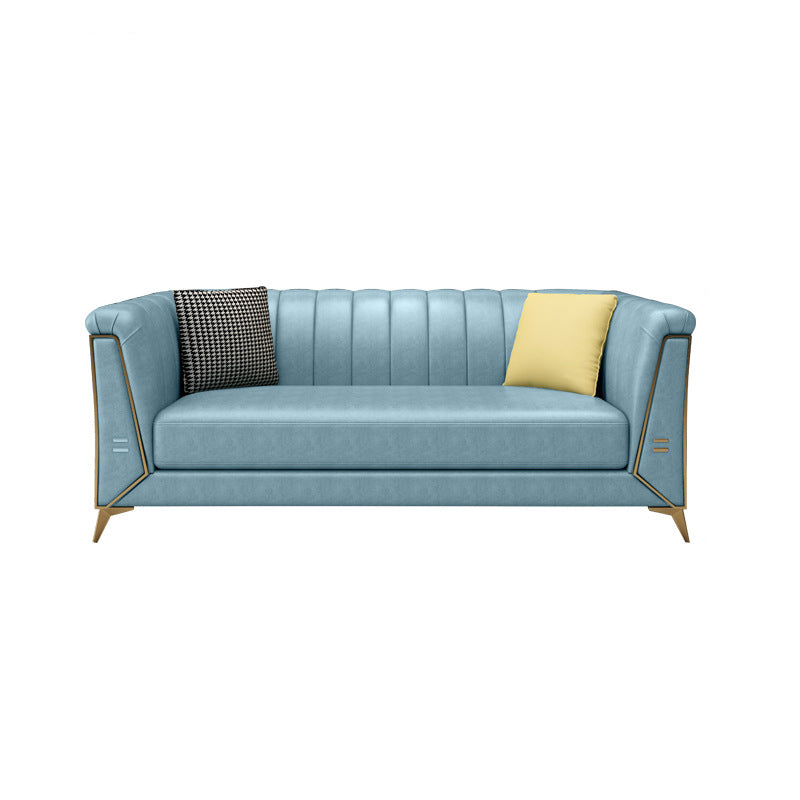 Faux Leather Sofa  28.74" H Tuxedo Arm Sofa with Sewn Pillow Back