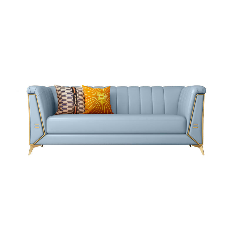 Faux Leather Sofa  28.74" H Tuxedo Arm Sofa with Sewn Pillow Back