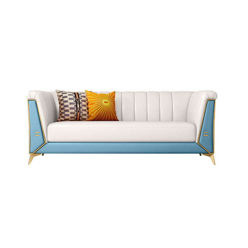 Faux Leather Sofa  28.74" H Tuxedo Arm Sofa with Sewn Pillow Back