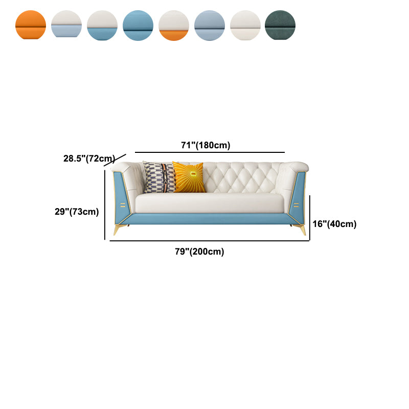 Faux Leather Sofa  28.74" H Tuxedo Arm Sofa with Sewn Pillow Back
