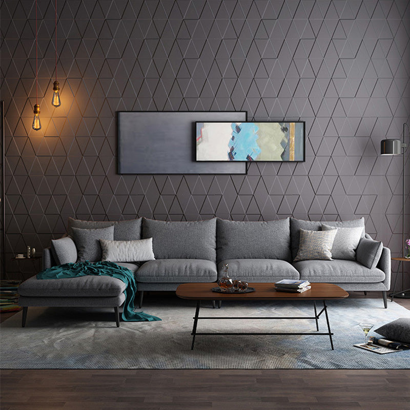 Modern 3/4-seater Fabric Sofa & Chaise Grey Slipcovered Sectional