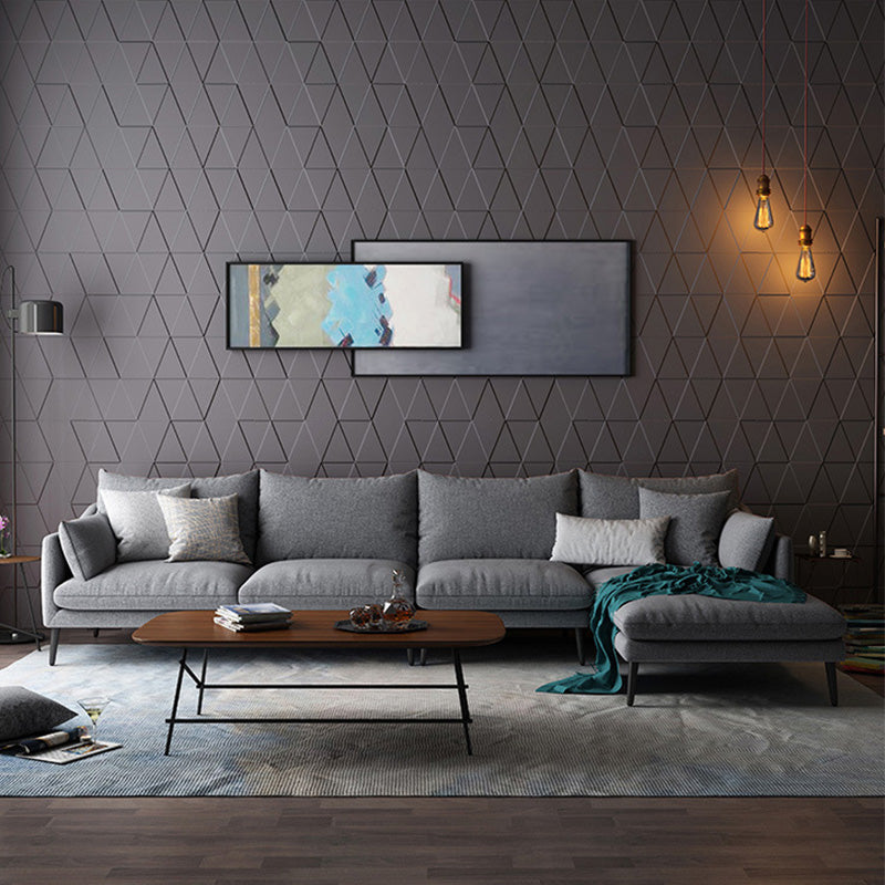 Modern 3/4-seater Fabric Sofa & Chaise Grey Slipcovered Sectional